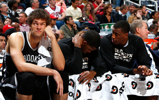 Brooklyn bench looks on as Atlanta coasts to 131-99 victory on Saturday